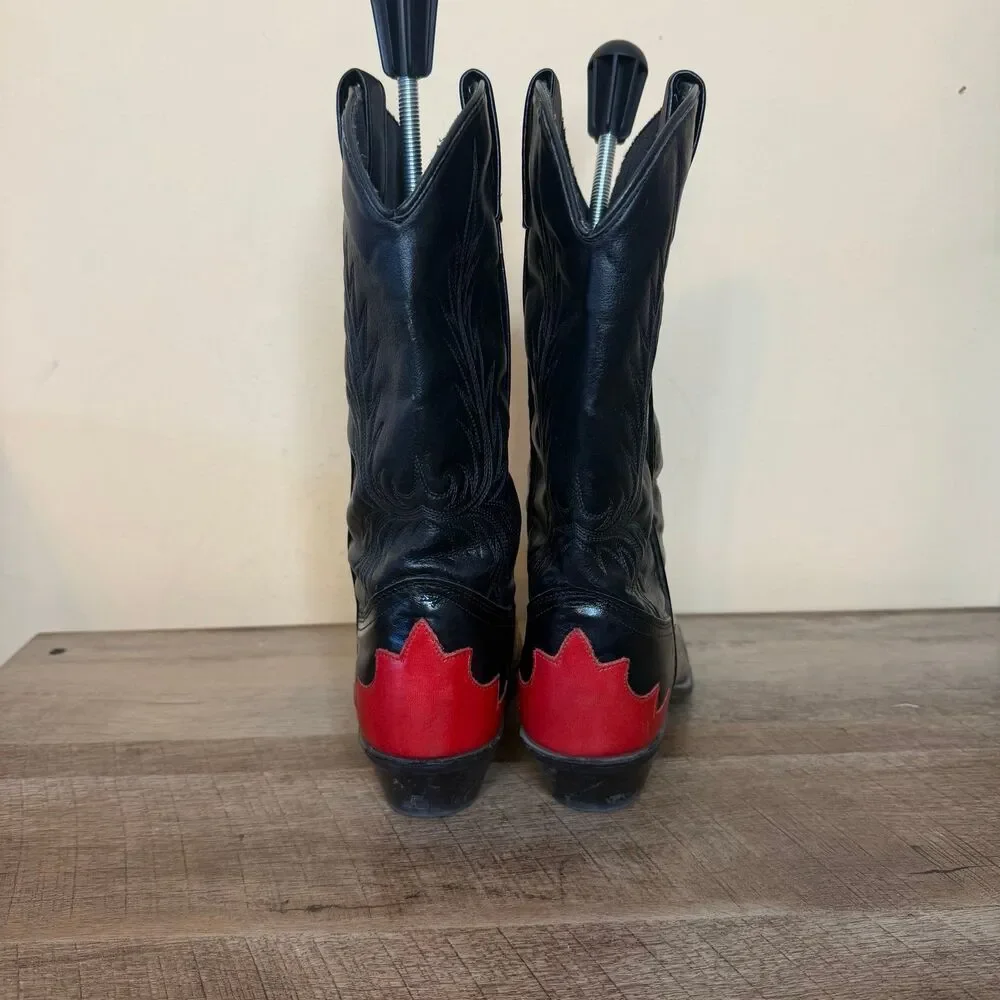 Vintage ACME women’s cowboy boots black red size 7.5 western shoes cowgirl